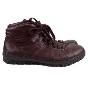 PRADA DARK BROWN LEATHER HIKING STYLE BOOTS